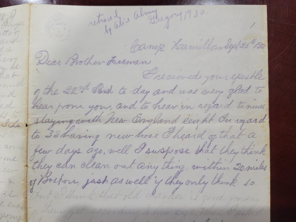 Rarely to the culprits of damaging archives identify themselves, but in this case we have a name--Alice. In 1930 Alice was one of the relatively few people who had a ballpoint pen (they didn't become popular until after WWII) and she had an old family letter written in faded pencil that was difficult to read, so she traced it. We all know that Alice meant well, but unfortunately, her actions have irreversibly damaged an original Civil War letter home. Always be mindful of your actions and consider if they are reversible. If they are not, I HIGHLY recommend you do not do them.