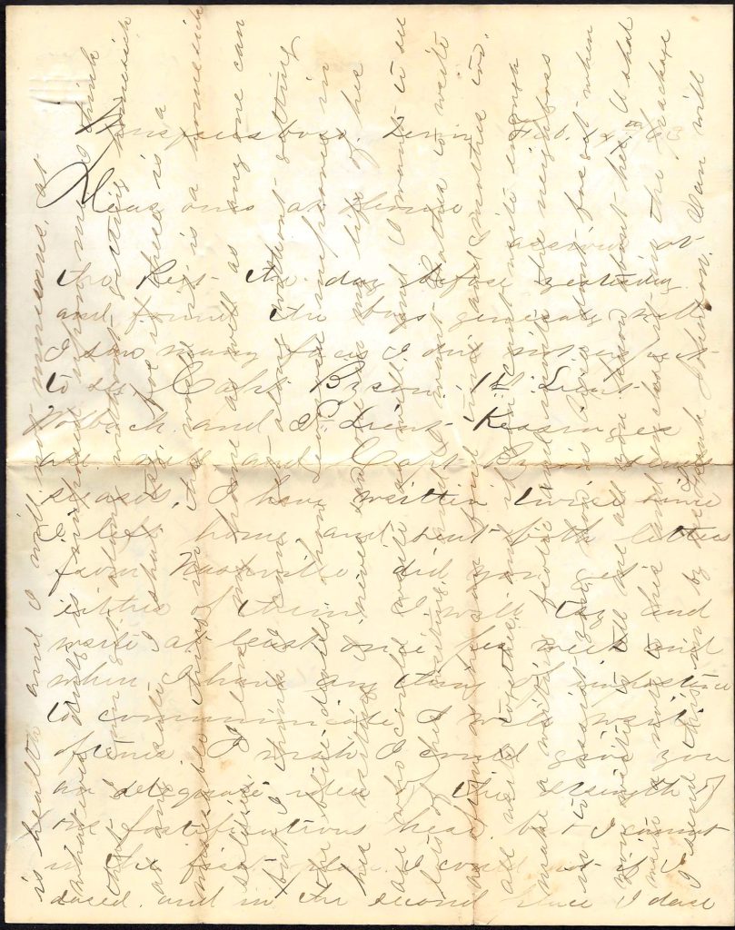 Letter written by George P. Jarvis from Murfreesboro showing writing both horizontally and vertically across the page.