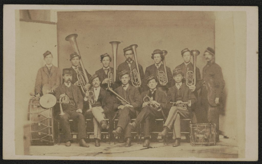 Photo of an unidentified regimental band taken in Dowagiac, Michigan.