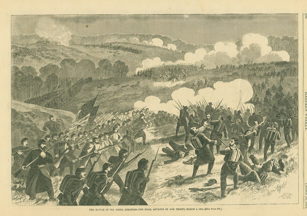 Harper’s Weekly illustration of the Battle of Pea Ridge from 29 March 1862.