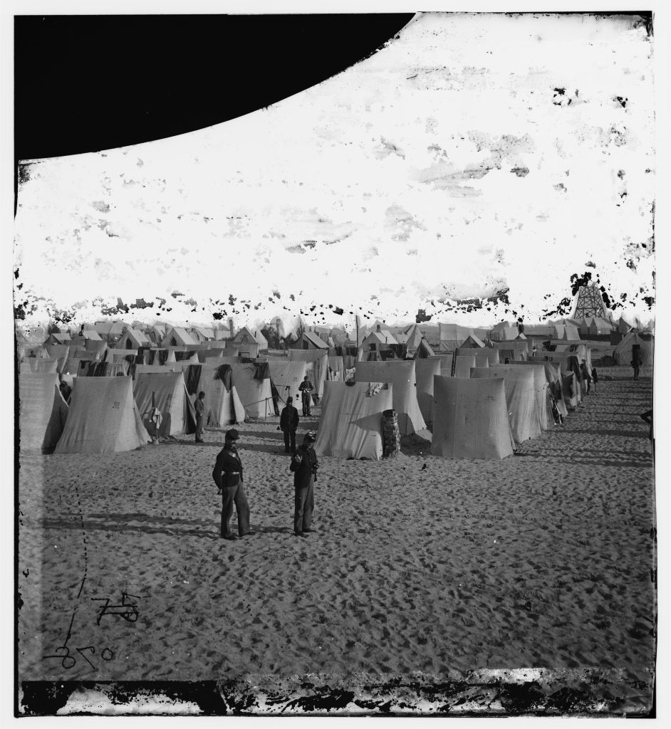 Camp of the 100th New York Infantry on Morris Island.