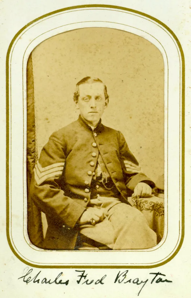 Photo of Charles Brayton taken sometime after his promotion to sergeant while serving in the 15th Massachusetts Infantry.