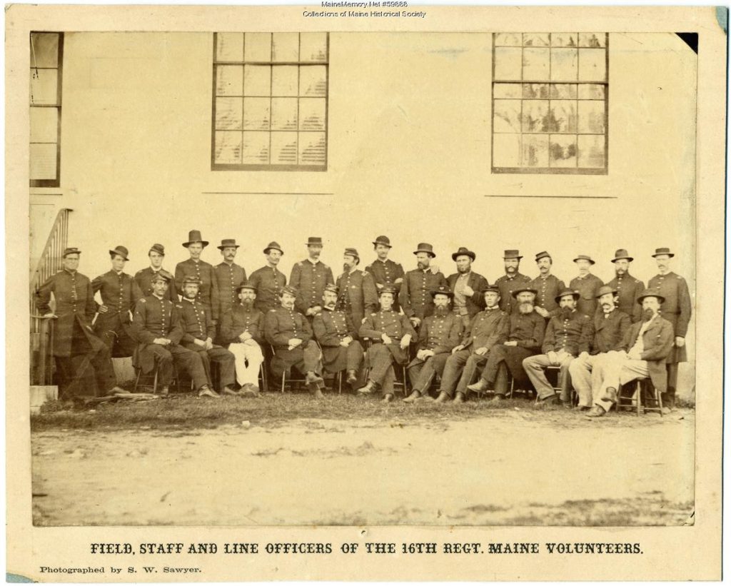 1862 Image of the Field, Staff, and Line Officers of the 16th Maine Infantry.