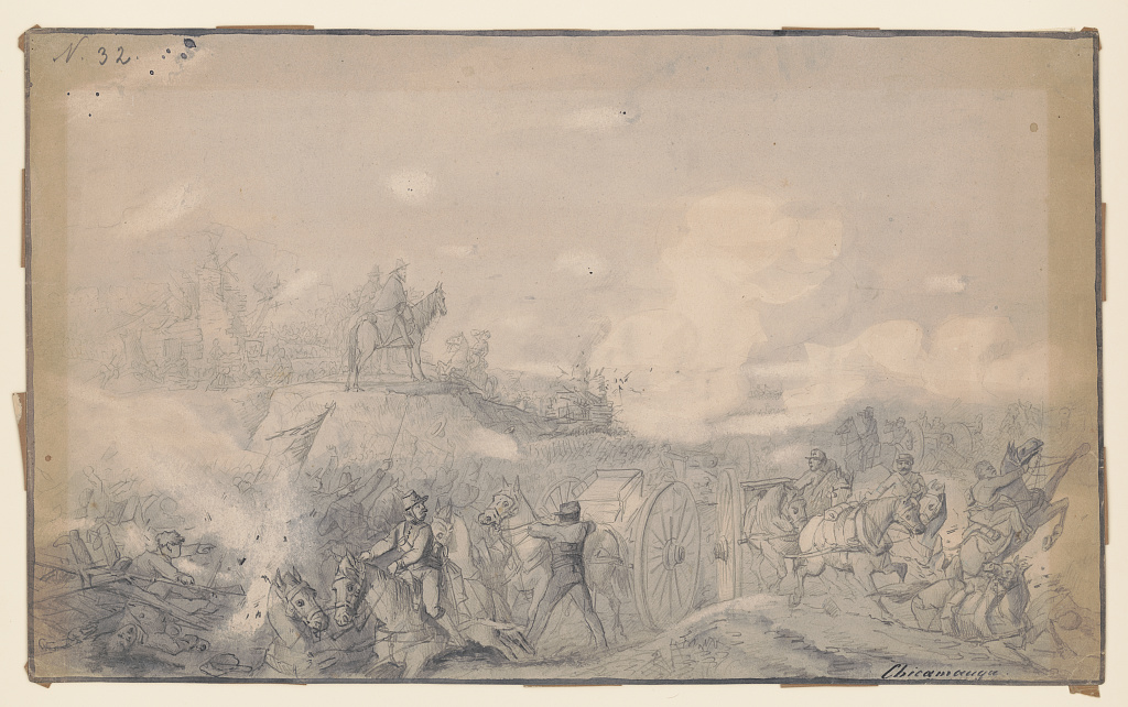 Troops of the 32nd Indiana Infantry at Chickamauga, September 1863. Drawing by Captain Adolph Metzner.