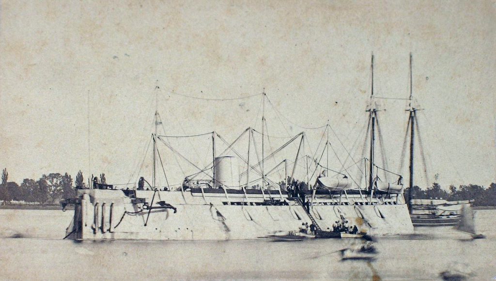 Photo of the USS New Ironsides taken between 1863 and 1865.