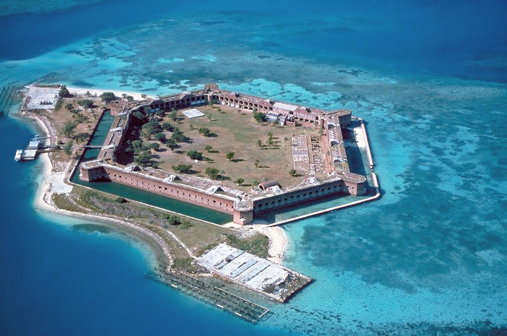 Aerial View of Fort Jefferson, Florida. Note that the seawall was not fully completed until 1872.
