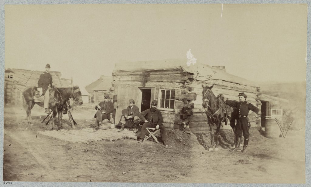 Headquarters of Company F, 11th Rhode Island Infantry at Miner’s Hill, Virginia.